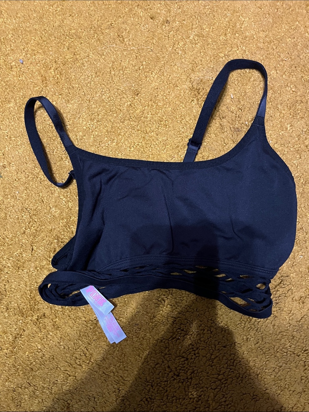 PINK Victoria's Secret Black Strappy Bralette with Cutout Band, size S-DD